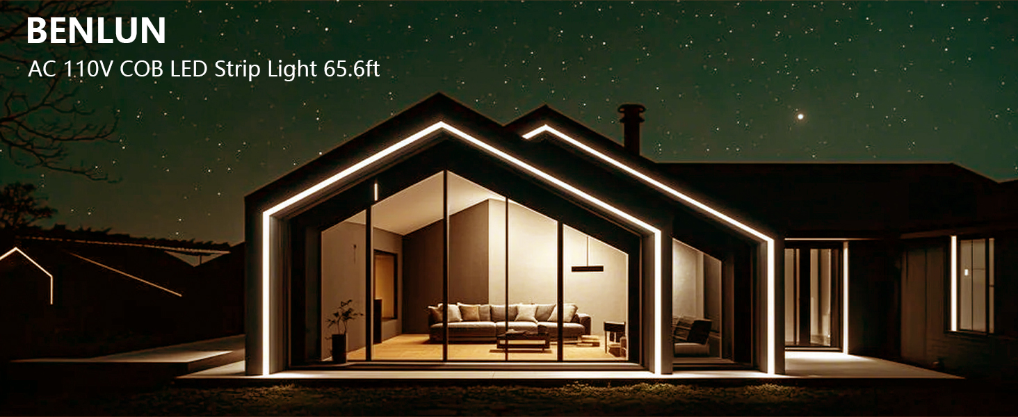 AC 110V COB LED Strip Light Outdoor Waterproof 65.6ft, LED Rope Light Flexible Cuttable for Bedroom