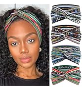 STGDAK Boho Bandana Headband For Women Wide Headbands Knotted Turban Head Wraps Cute Criss Cross ...