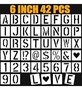 42 PCS Letter Stencils 6 Inch, Interlocking Craft Stencils Kit, Reusable Plastic Alphabet Templat...