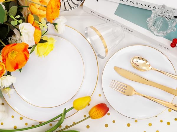 White and Gold Plastic Plates