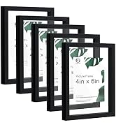 HappyHapi 5 Pack 4x6 Floating Picture Frames, Black Double Glass Float Picture Frames Display Pho...