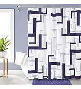 BTTN Purple Shower Curtain, Modern Geometric Waffle Weave Fabric Shower Curtain Set with 12 Metal...