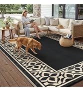 PureCozy Outdoor Plastic Straw Rug Black Large Outside Waterproof Outdoor Patio 6x9 Carpet Geomet...
