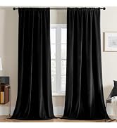 Joydeco Black Velvet Curtains 90 inch Length 2 Panels, Luxury Blackout Rod Pocket Thermal Insulat...