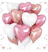 Pink White Heart Balloons, 18 Inch White Rose gold Heart Shape Balloon, 12PCS Pink and Rose Gold ...