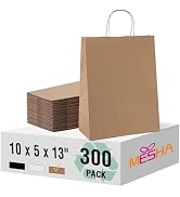 MESHA Gift Bags 10X5X13'' 300 Pack,Large Brown Paper Bags with handles bulk for Small Business