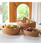 Rattan Bread Baskets for Serving - Woven Round Wicker 3 PK
