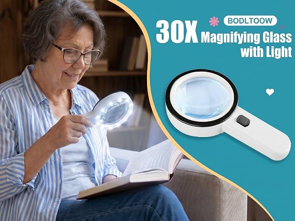 30x magnifying glass with light lighted magnifying glass handheld magnifying glasses for reading