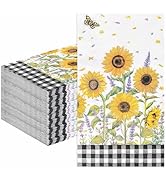 HEIPINIUYE 50 Pieces 3-ply Sunflower Paper Napkins Floral Gingham Guest Napkins Disposable Hand T...