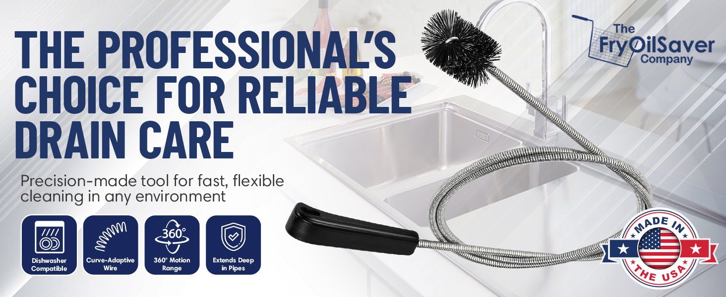 Easy Cleaning Flexible Drain Snake for Food, Hair & Clog Removal by FryOilSaver Co. B313C