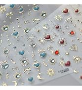 Heart Nail Sticker Decals Star Moon Nail Art Stickers with Diamond Design Red Blue Nails Decals 5...