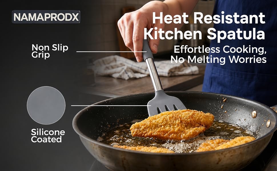 heat resistant kitchen spatula with non slip grip and food grade silicone