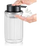 zuxzmj Foaming Hand Soap Dispenser Clear Ribbed Glass with Matte Black Pump Refillable 12 Oz for ...