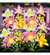 Solar Garden Lights 4 Pack 16 Lily Flowers with Butterfly Decor, Waterproof Solar Flower Lights f...
