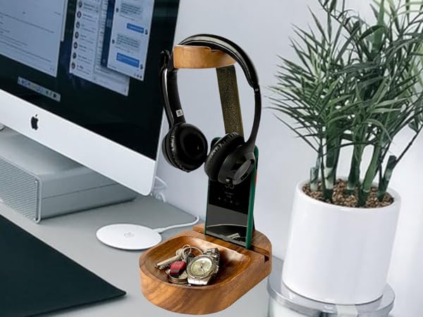 Soporte de auriculares iPad y cellular wood headset cell tablet iPhone stand holder desk organize