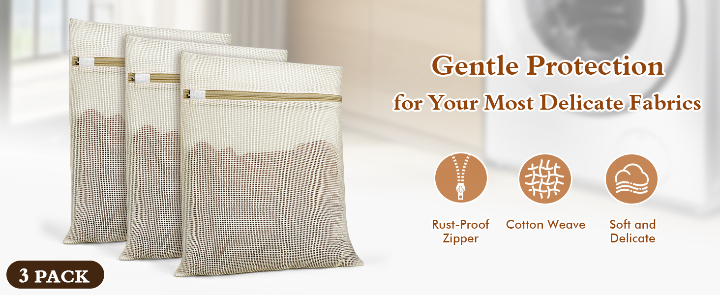 Natural Cotton Mesh Laundry Bags 12x16" 3-Pack