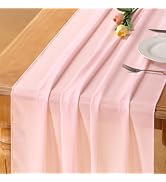 Socomi Blush Pink Chiffon Table Runner Valentine's Day Boho Rustic 10ft 29x120 Inches Wedding Run...