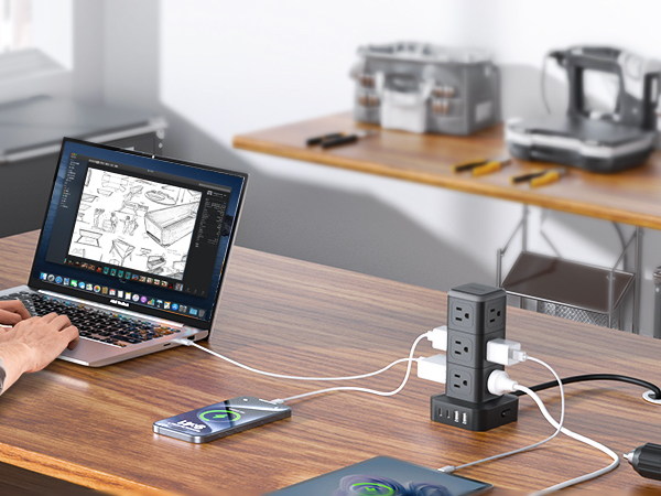 tower extension cord with multiple outlets