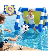 Funscape Kids Soccer Pool Toy, 2-in-1 Inflatable Float Soccer Goal & Ball Toss Water Game, Toddle...