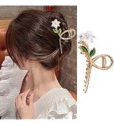 Flower Metal Hair Clips for Women White Lily Floral Gold Hair Claw Clips Non Slip Strong Hold Jaw...