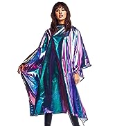 Brunette model with bangs wearing holographic all-purpose cape