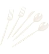 LIYH 150 Pcs Ivory Plastic Cutlery Sets - Ivory Plastic Silverware Heavyduty, Disposable Utensil ...