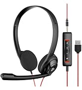 NUBWO HW02 USB Computer Headset with Clear Chat Microphone, Lightweight On-Ear Wired Headset for ...