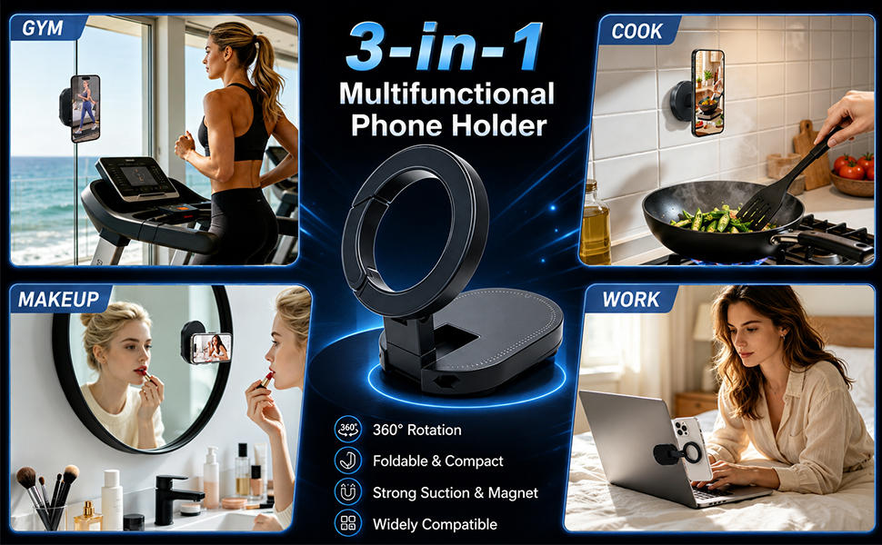 3-in-1 Suction Magnetic Phone Holder