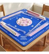 LXCREAT Blue Mahjong Mat for Table with 4 Pushers Racks 32" x 32", American Anti-Slip Noise Reduc...