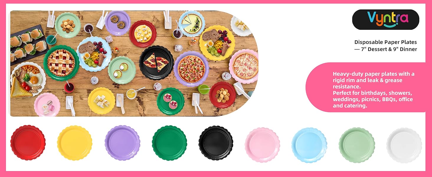 7 9 inch dessert dinner disposable paper plates red yellow green white black pink blue