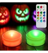 Yakpo 2 Pack Halloween Color Changing Pumpkin Lights with Remote and Timer | Battery operated col...