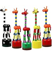 Wooden Cute Colorful Giraffe Push Puppets, Dancing Rocking Giraffe, Finger Puppets Wooden Push Up...