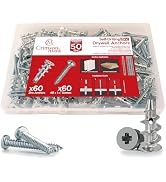 CrimsonMark 120Pcs Zinc Self Drilling Drywall Anchors and Screws kit #8 x 1-1/4”- Metal Wall Anch...