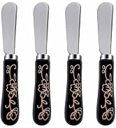 Siutco Butter Knife Set, 5.2 inch Cheese Spreader, Stainless Steel with Ceramic Handle, Floral De...
