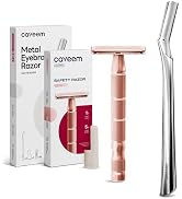 CAVEEM Rose Gold Safety Razor Long Handle and CAVEEM Eyebrow Razor Peach Fuzz Removal with 6 Blades