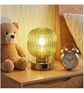 Elenhome Touch Small Table Lamp,Elegant Green Glass Bedside Lamp 3 Way Dimmable with USB C+A Char...