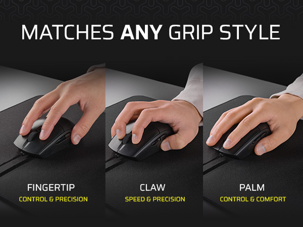 fingertip grip mouse; claw grip mouse; palm grip mouse; lightweight mouse
