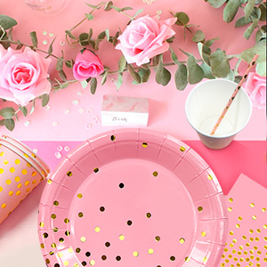 pink and gold plates
