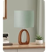 GOEBLESON Green Table Lamp, 14.2" Small Bedside Lamp with Green Linen Lampshade & Dark Wood Base,...