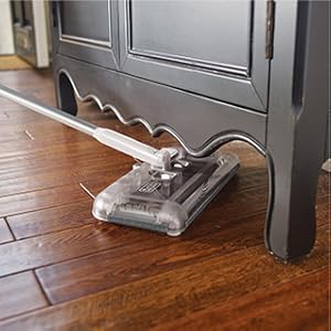 Lay sweeper down flat for additional cleaning angles or simple storage.
