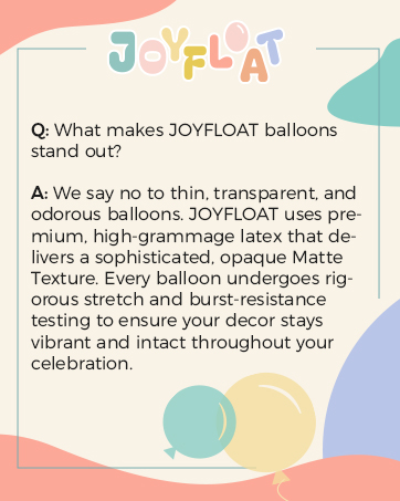 JOYFLOAT premium thick latex balloons with matte texture and strict burst resistance testing ??