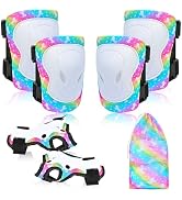 Knee Pads for Kids Elbow Pads Wrist Guards with Drawstring Mesh Bag, 7 in 1 Protective Gear Set f...