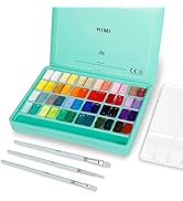 HIMI Gouache Paint Set, Twin Cup 48 Colors x 12ml/0.4oz with 3 Brushes & a Palette, Non-Toxic, Je...