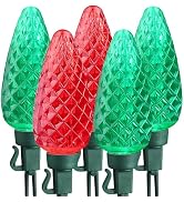 Brizled Red & Green Christmas Lights, 33ft 50 LED Faceted C9 Christmas Lights, Connectable Indoor...