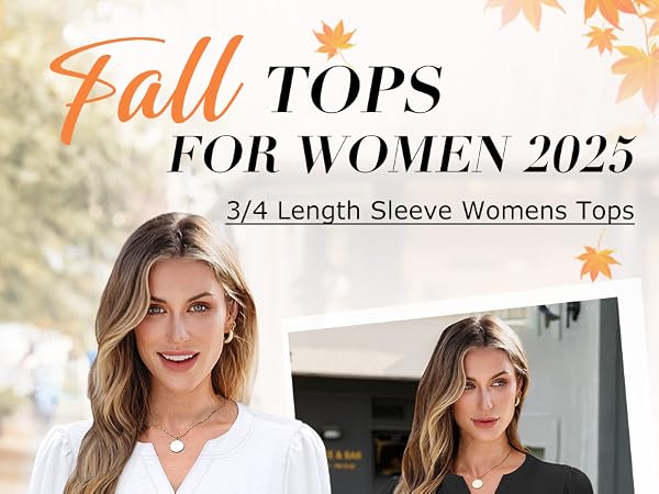 3/4 length sleeve womens tops
