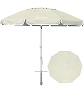 AMMSUN 8 Feet Large Beach Umbrella with Sand Anchor Heavy Duty High Wind Portable Outdoor Umbrell...