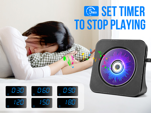 CD player with sleep timer in kids bedroom, 30 to 180 minute auto shut-off for bedtime
