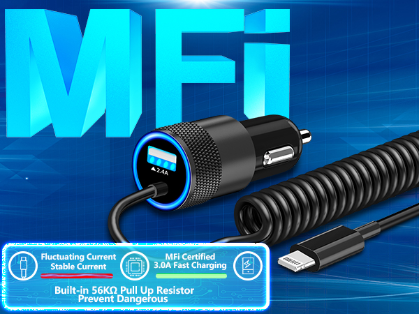 MFi Certified 4.8A USB Fast Car Charging Cigarette Lighter Adapter iPhone Car Charger Fast Charging