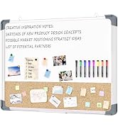 White Board Cork Board Combo,Magnetic Dry Erase Board 24×18 inch, Vision Board, Pin Bulletin Whit...