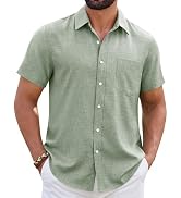 ROUWELL Mens Linen Shirt Short Sleeve Wrinkle Free Casual Untucked Button Down Shirts Beach Breat...
